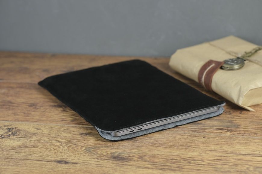 Чехол для MacBook из натуральной замши в сочетании из кожей цвет Черный Mc-014 фото
