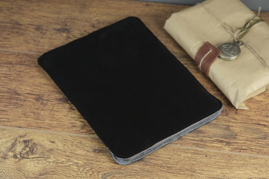 Чехол для MacBook из натуральной замши в сочетании из кожей цвет Черный Mc-014 фото